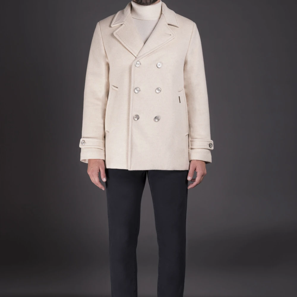 Moorer Luxe dubbelrijige peacoat in Yangir Cashmere Beige Heren