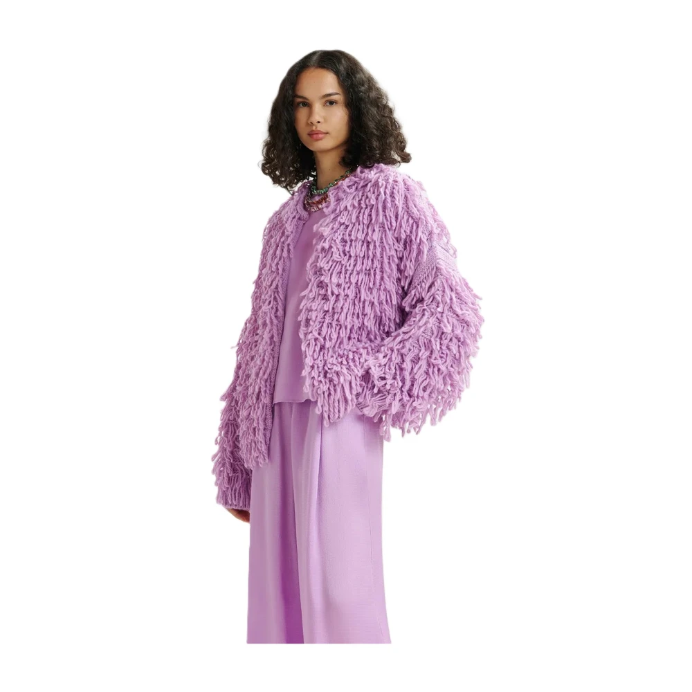 Essentiel Antwerp Chunky Gebreide Franjejas Purple Dames