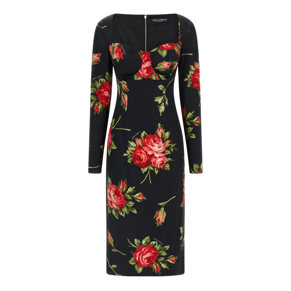 Dolce & Gabbana Women's Black Rose Bouquet-Print Sheath Dress - Party Dresses - L - Dresses