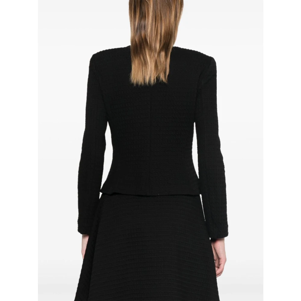 Emporio Armani Zwarte Wafel Gebreide Jas Black Dames