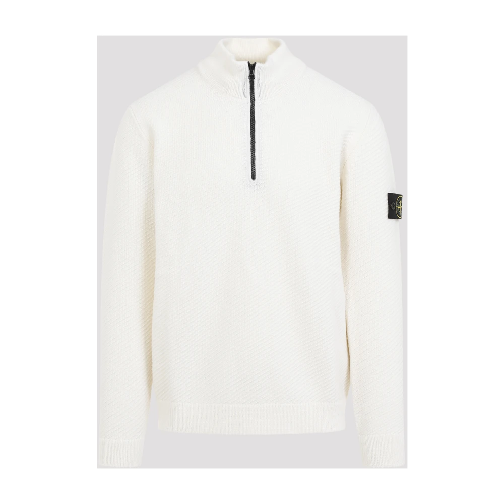 Stone Island Witte Wol Pullover Sweater Aw24 White Heren