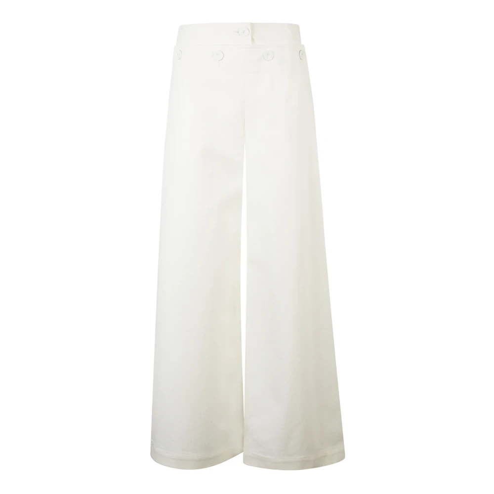 Max Mara Witte broek met wijde pijpen en decoratieve knopen White Dames