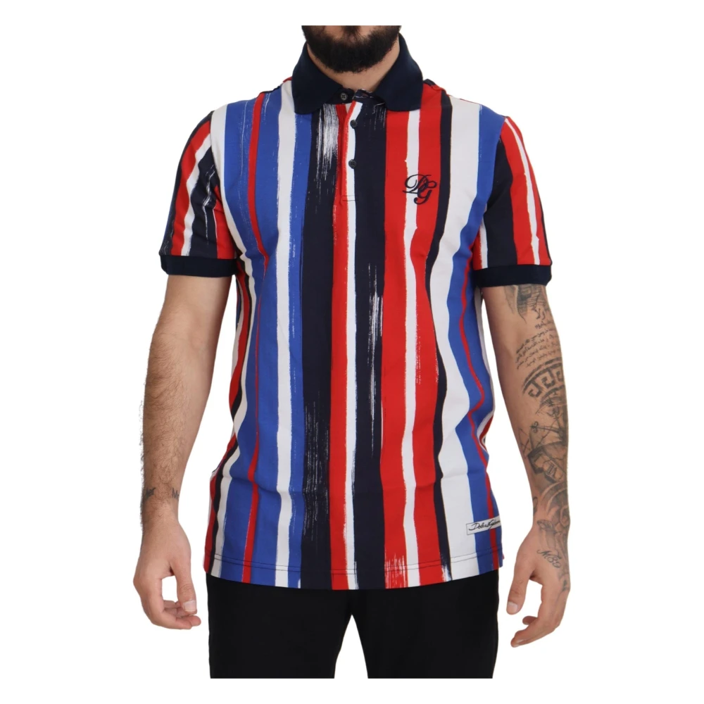 Dolce & Gabbana Multifärgad Randig Bomullspolo T-shirt Multicolor, Herr