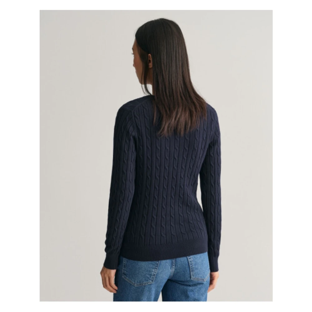 Gant Gedraaide katoenen V-hals trui Blue Dames