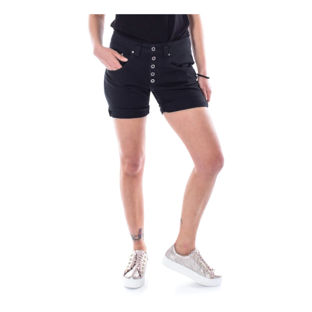 Please Zwarte Denim Knoopshorts Black Dames