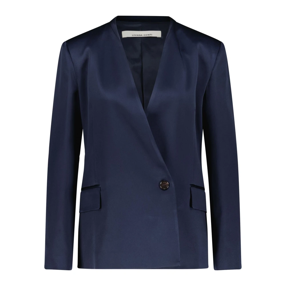 Liviana Conti Satin Blazer Rechte Snit Eén Knoop Blue Dames