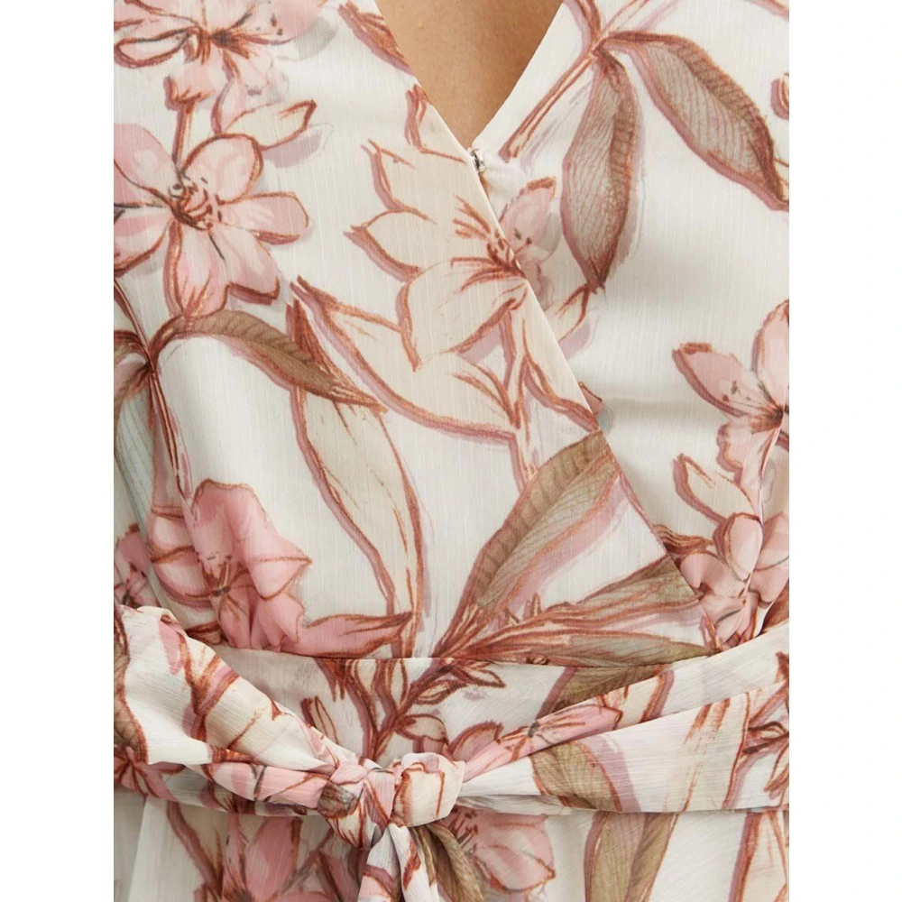 Guess Bloemen Mini Jurk met Klokmouwen Beige Dames