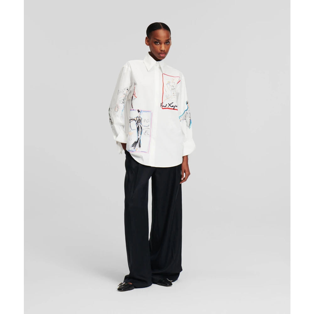 Karl Lagerfeld Trui met ontwerpersschetsen White Dames