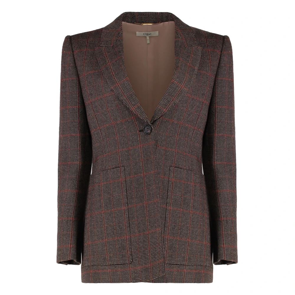 Chloé Women's Brown Blazers, 2XS, Wool Silk Lapel Collar Jacket