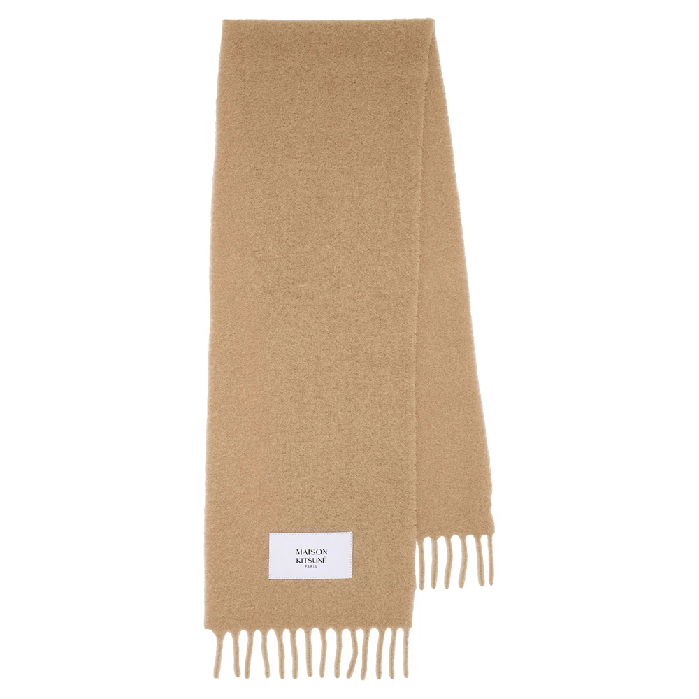 Maison Kitsuné Alpaca Wol Fringed Sjaal Beige Heren