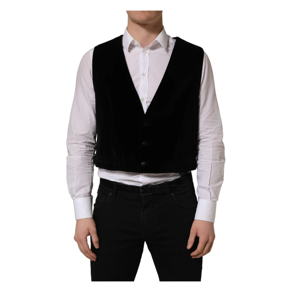 Dolce & Gabbana Men's Black Waistcoats, 3XL, Single-Breasted Waistcoat Vest