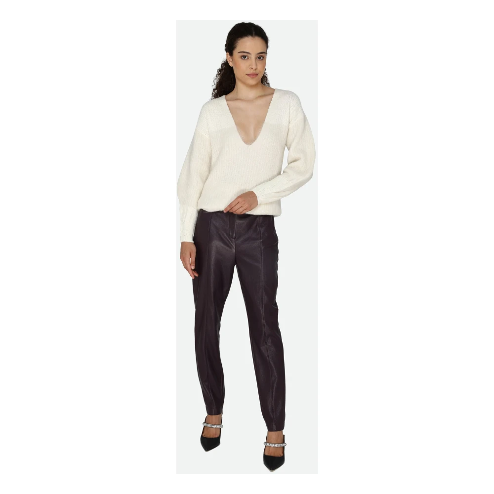 PATRIZIA PEPE Bordeaux Leren Skinny Broek Purple Dames