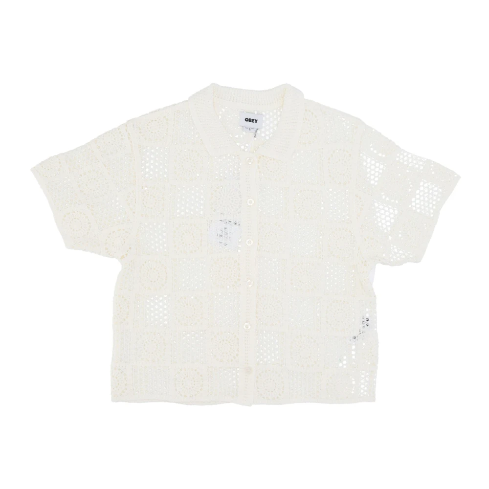 Obey Gehaakte Gebreide Trui Korte Mouw Shirt Beige Dames