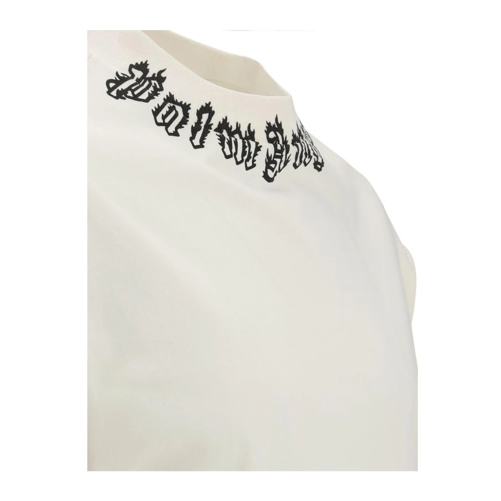 Palm Angels Geborduurde Kraag T-Shirt Monochroom Patroon White Heren