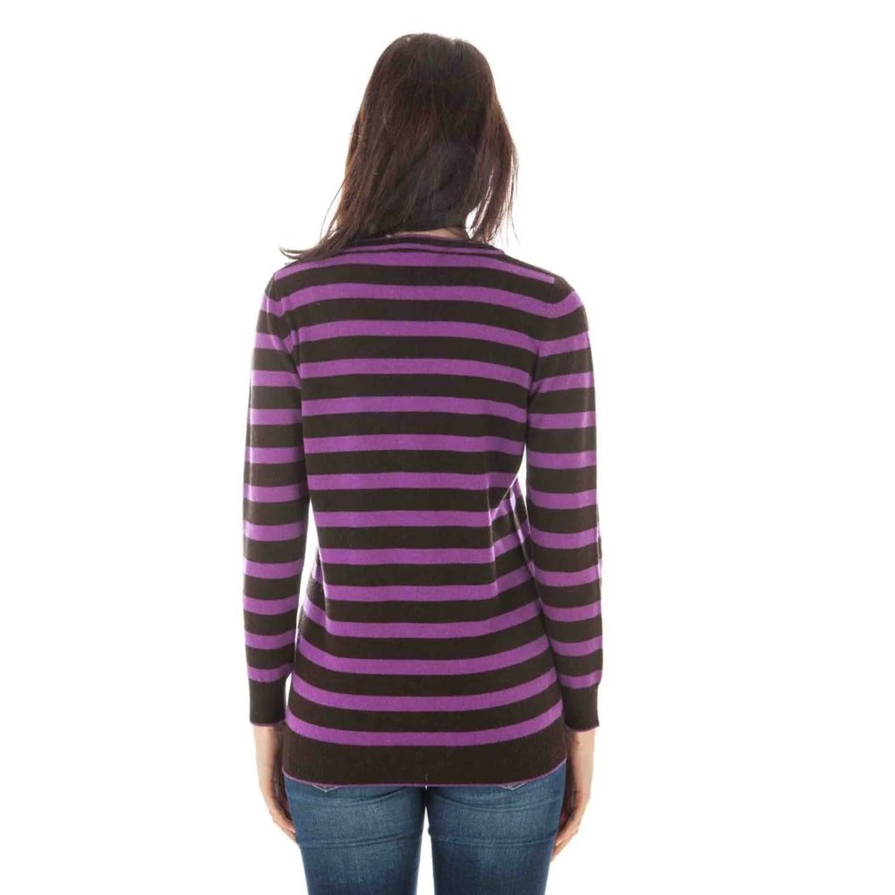 Fred Perry Paarse Wollen V-Hals Trui Logo Multicolor Dames