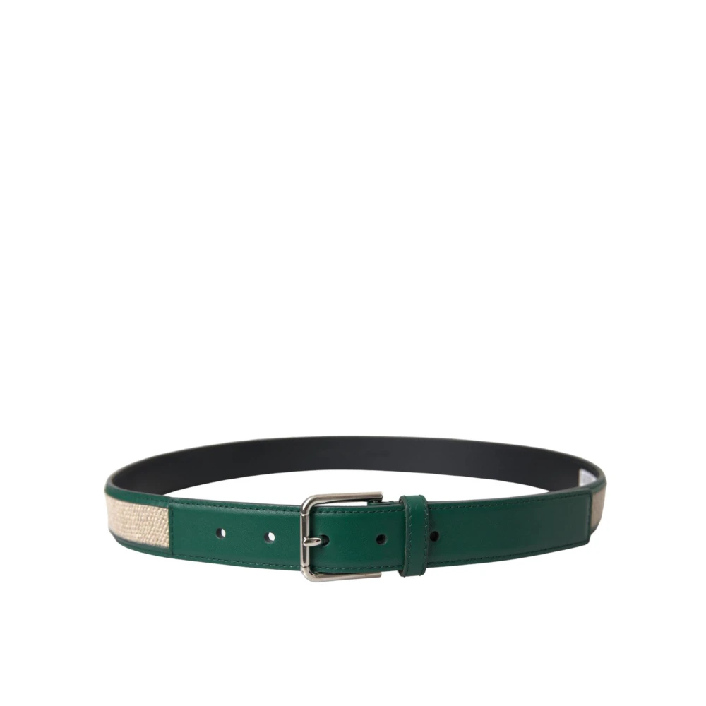 Dolce & Gabbana Beige Geweven Leren Riem Metalen Gesp Green Heren