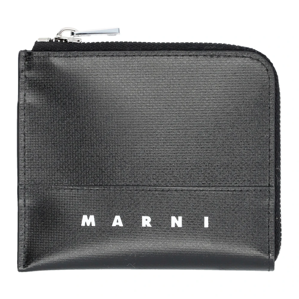 Marni Zwarte ritssluiting portemonnee met logo print Black Heren