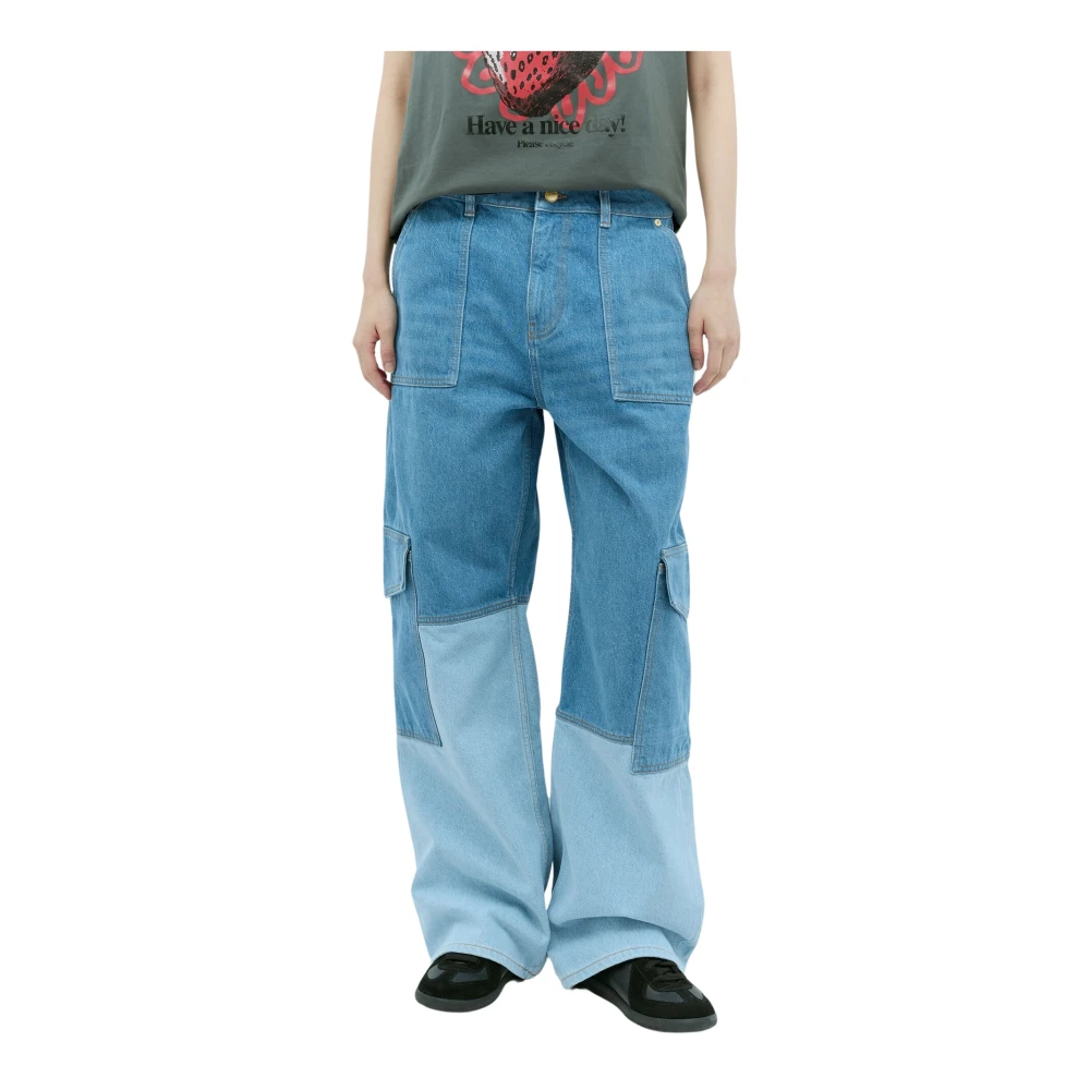 Ganni Contrastpanel Jeans Blue Dames