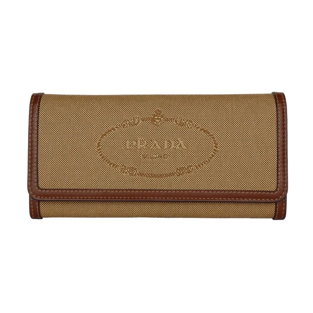 Prada Women's Brown Wallets & Cardholders, One Size, Luxury Jacquard Logo Flap Wallet