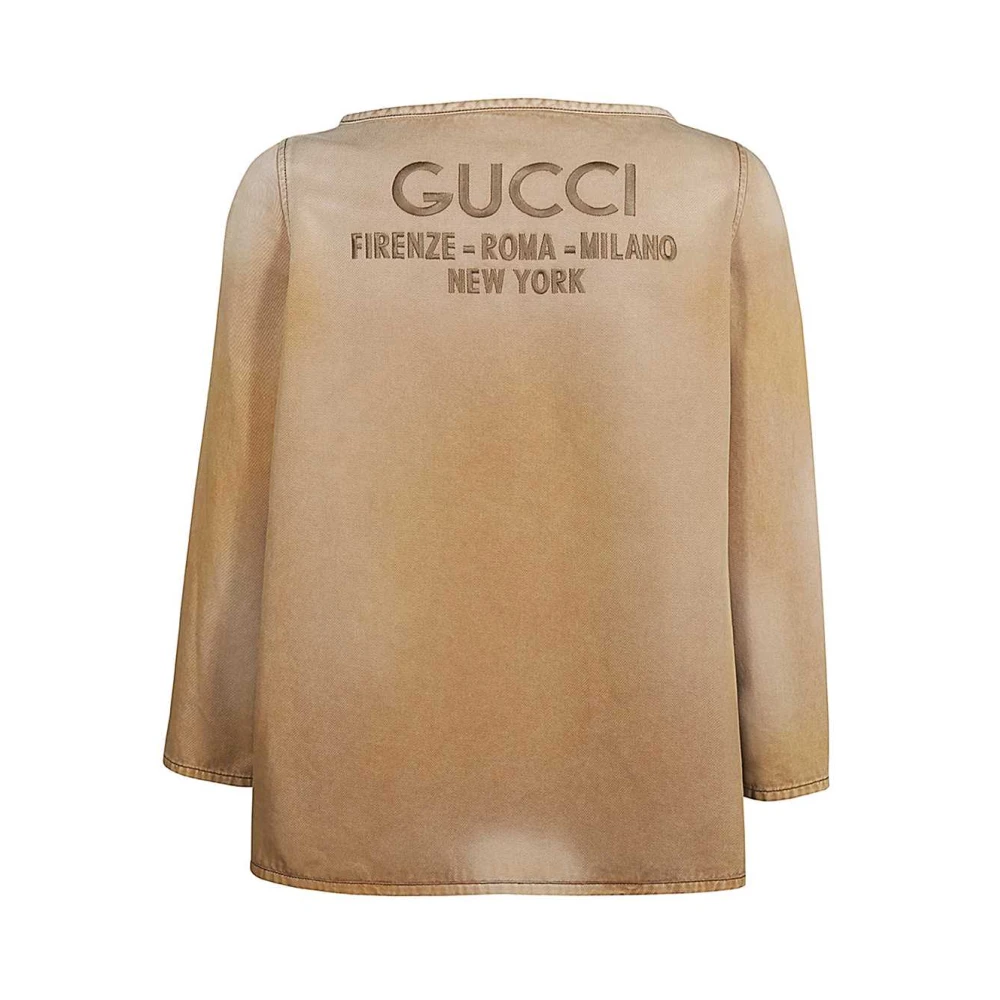 Gucci Katoenen T-shirt met Maxi Borduursel Beige Heren
