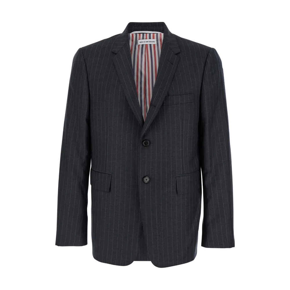 Thom Browne Grijze Pinstripe Wollen Jas Man Gray Heren