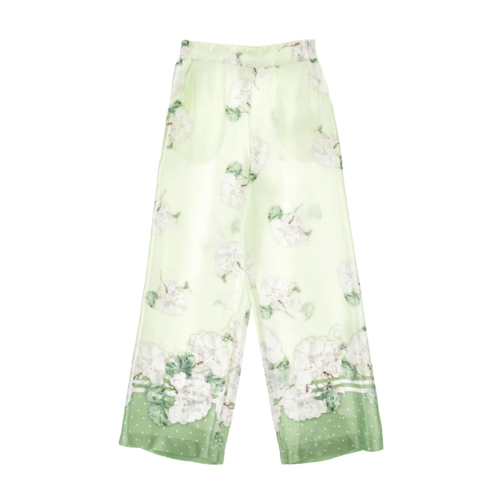 Monnalisa Floral Print Wide-Leg Trousers - Unisex - Trousers - Green - 10 Y | 140 Cm - Kids