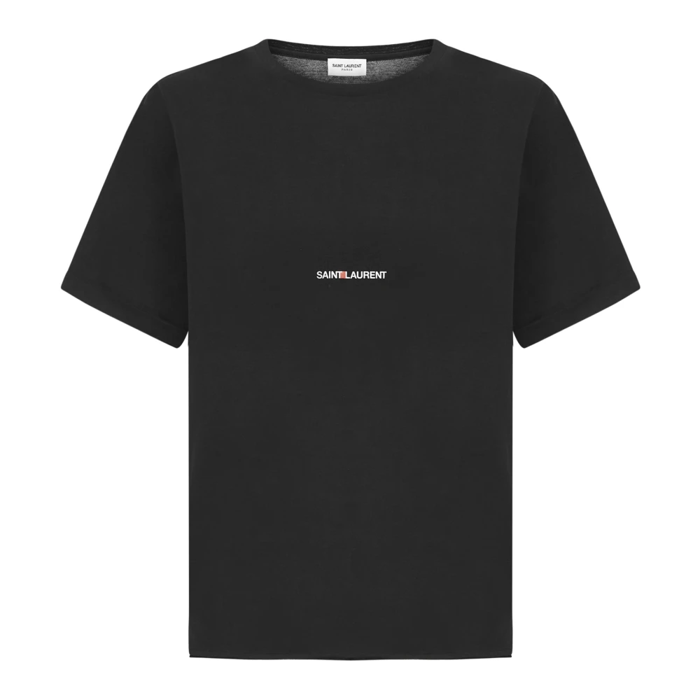 Saint Laurent Zwarte katoenen jersey T-shirt met iconisch logo Black Dames