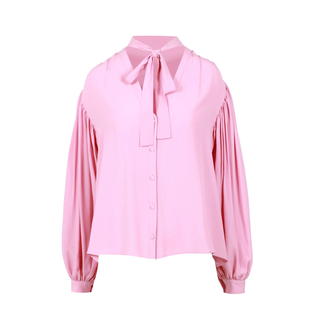 Msgm Donna Rosa Blusa Con Scollo A V E Bottoni Con Fiocco