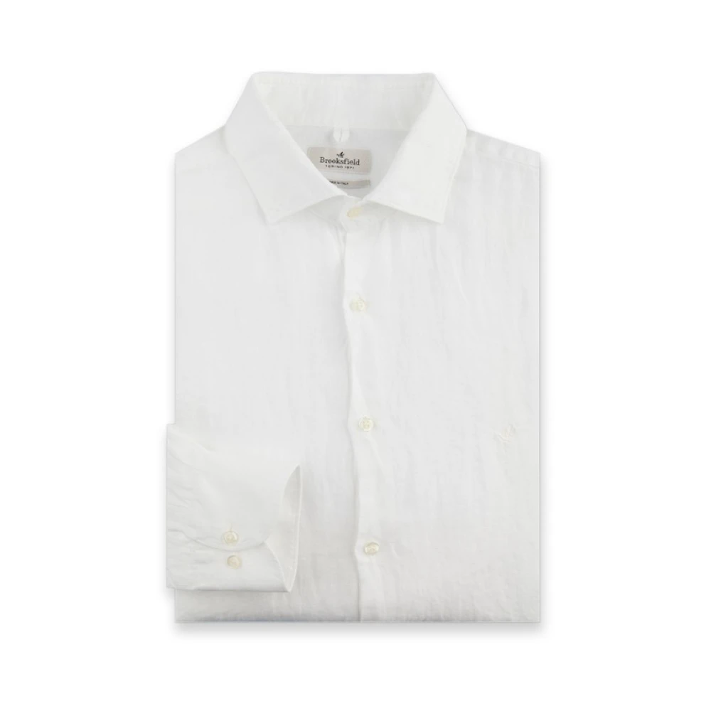 Brooksfield Frans Kraag Linnen Overhemd White Heren