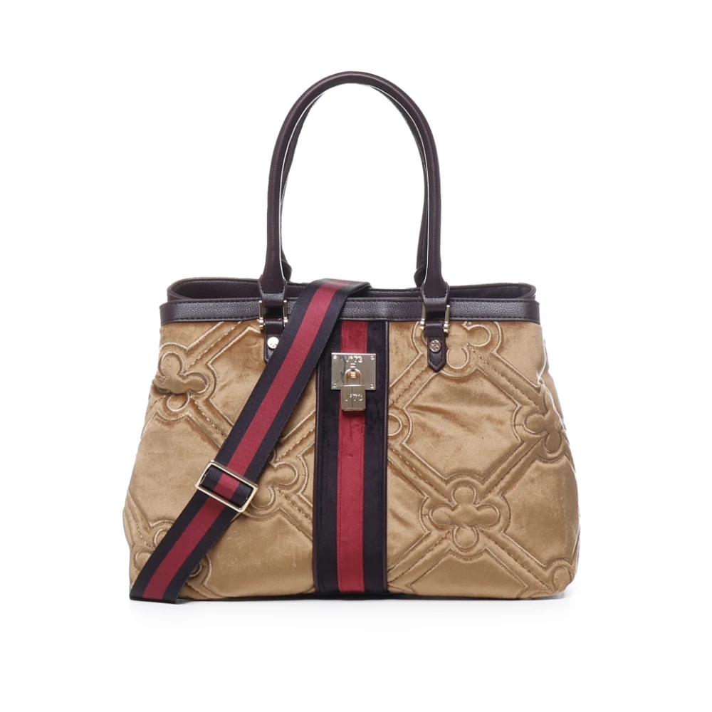 V73 Beige Diamantgestikte Tas met Hangslot Detail Beige Dames