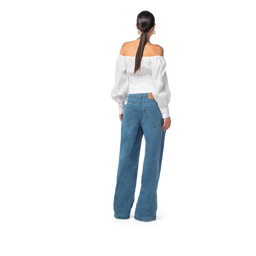 MVP wardrobe Vintage Wash Denim Palazzo Broek Blue Dames