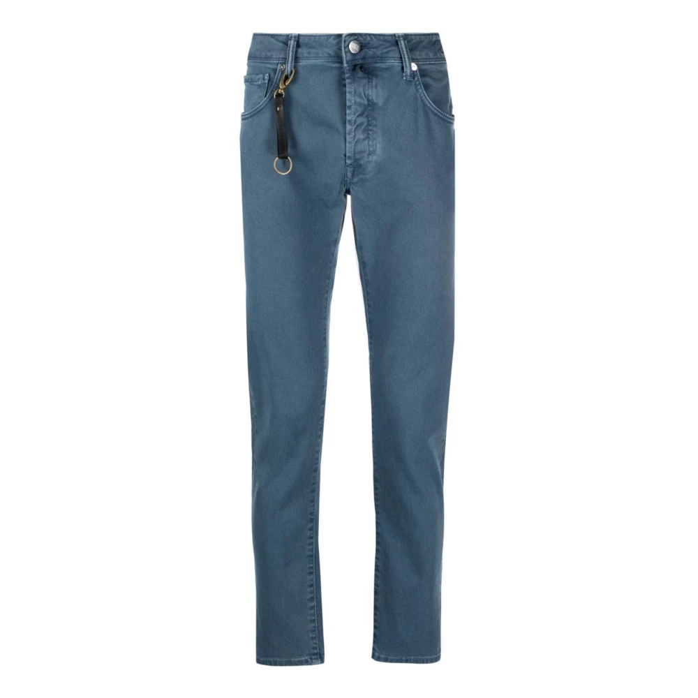 Incotex Blauwe Denim Jeans Rechte Pijp Middelhoge Taille Blue Heren