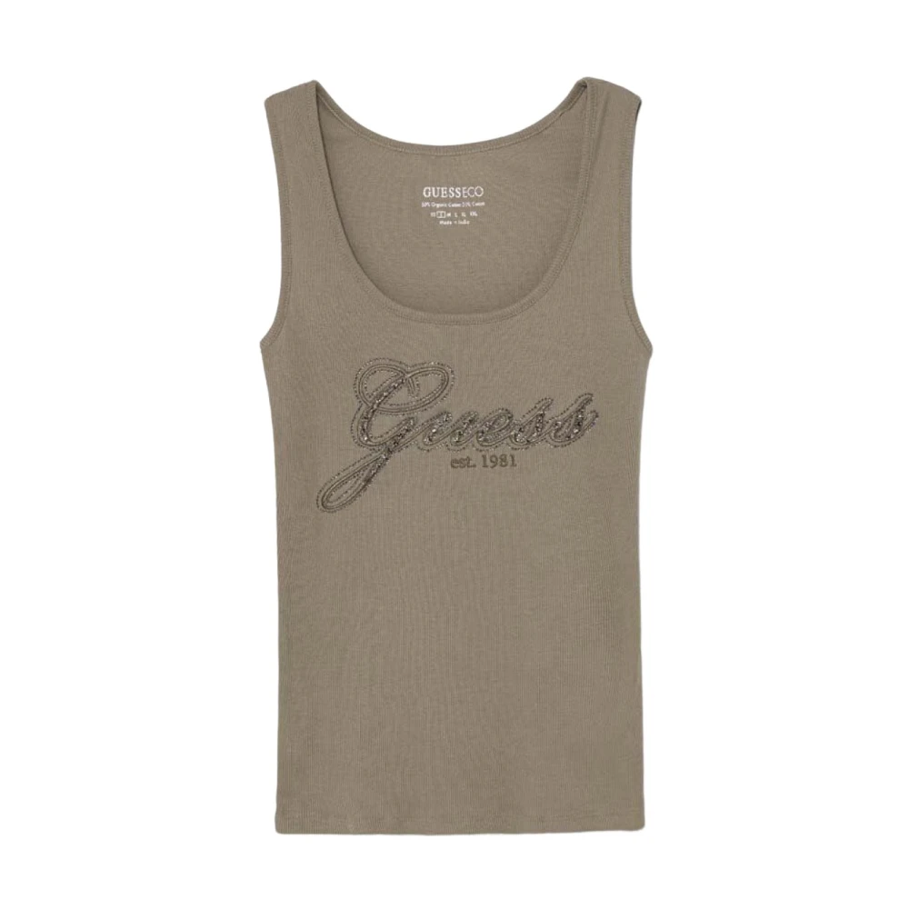 Guess Geribbelde tanktop met strass Green Dames