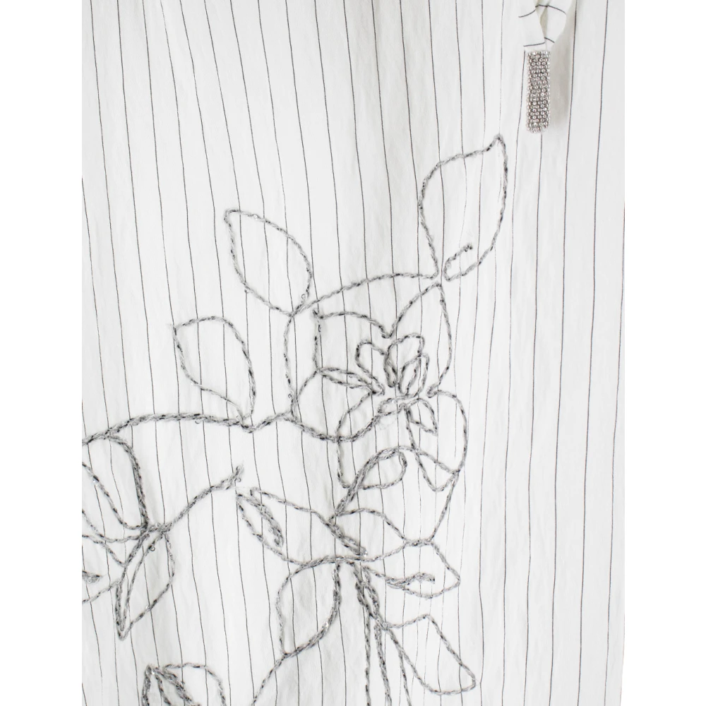 Panicale Gestreepte Midi Jurk met Bloemenborduursel White Dames