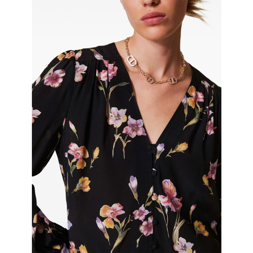 Twinset Zwart V-hals Shirt Lange Mouwen Multicolor Dames