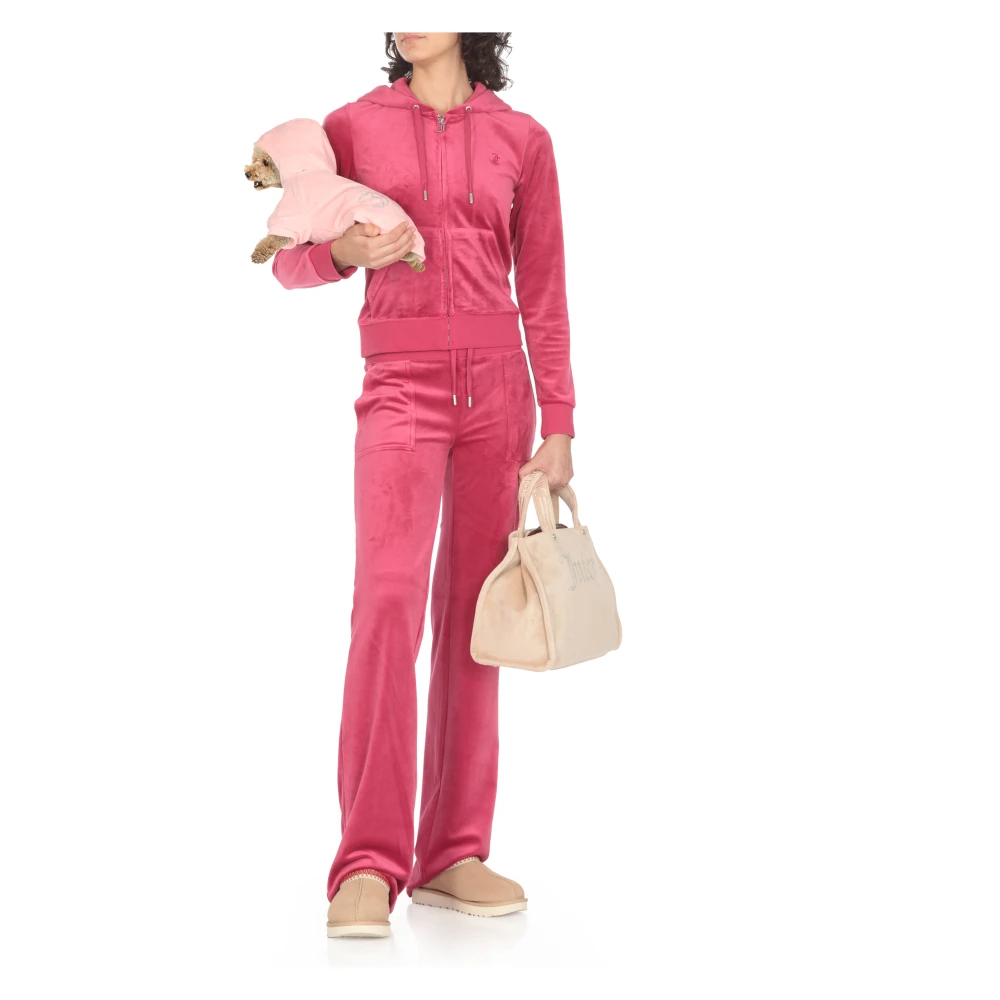 Juicy Couture Fuchsia Hoodie met Logo Rits Sluiting Pink Dames