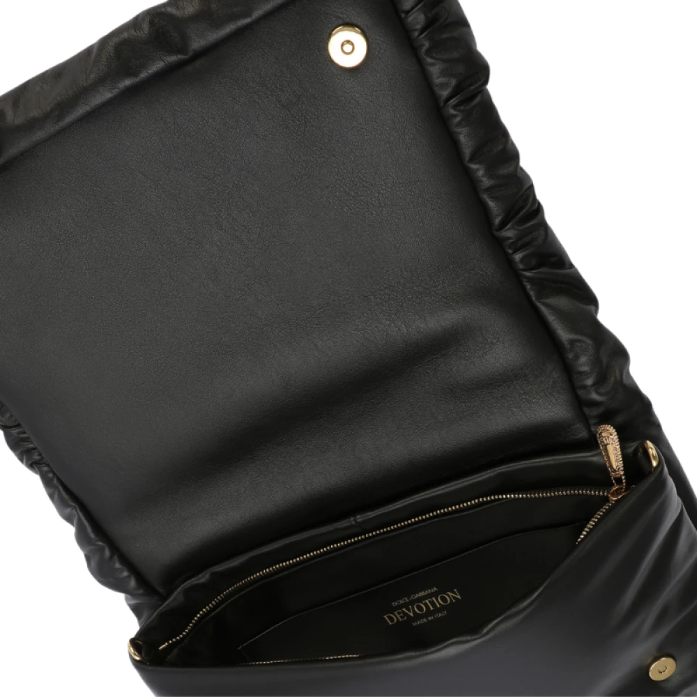 Dolce & Gabbana Zwarte Leren Devotion Clutch met Gouden Gesp Black Dames