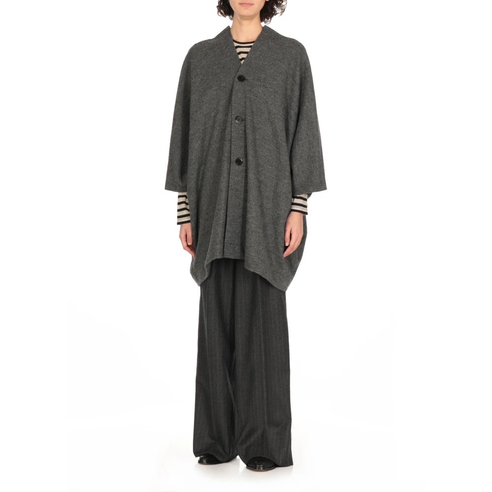 Junya Watanabe Grijze Wollen Cape met V-hals Gray Dames