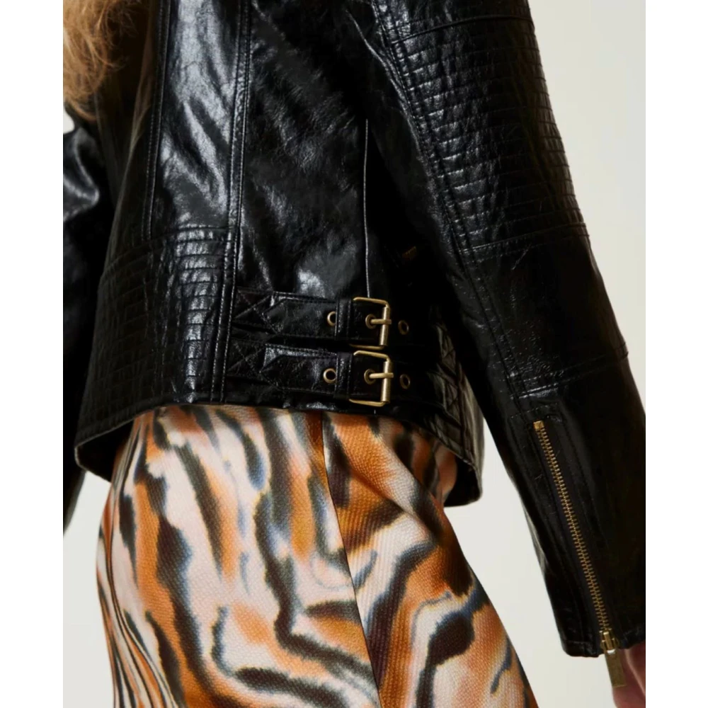 Twinset Imitatieleren bikerjack Black Dames