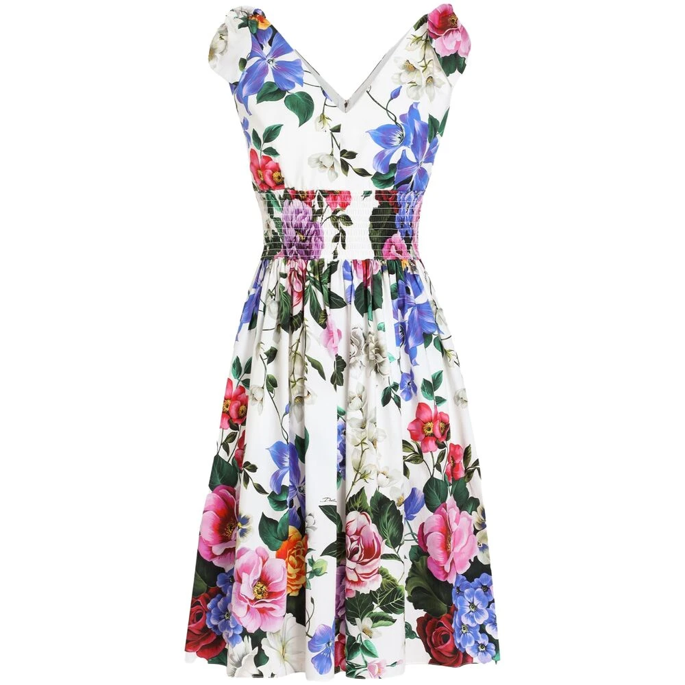 Dolce & Gabbana Witte Mouwloze Jurk met V-hals Multicolor Dames