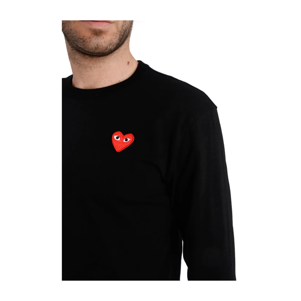 Comme des Garçons Play Lange mouwen T-shirt met rood hart Black Heren