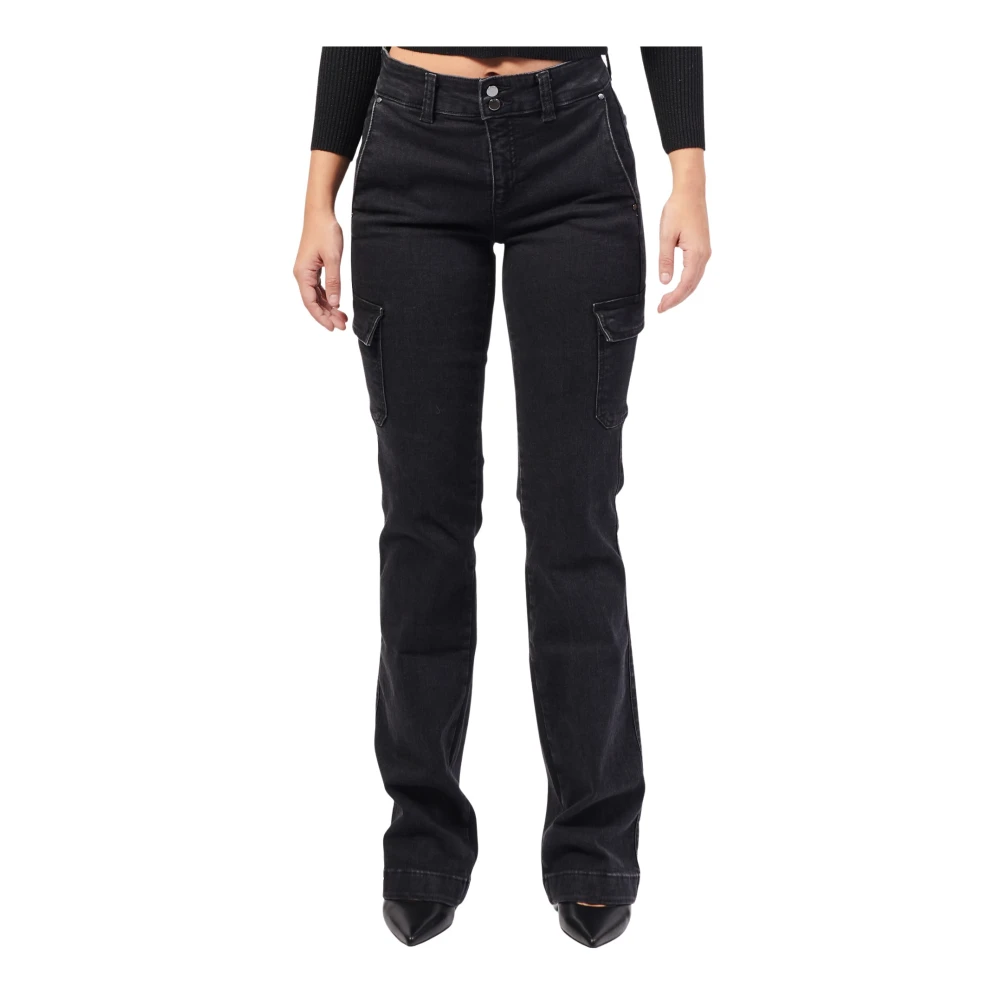 Guess Svarta Cargo Bootcut Jeans Black, Dam