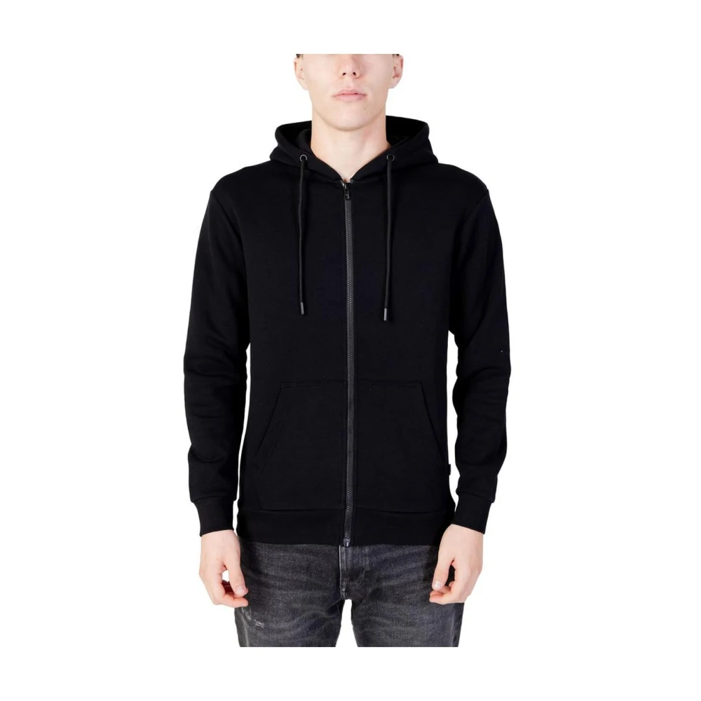 Jack & Jones Svart Polyester Hoodie Tröja Black, Herr