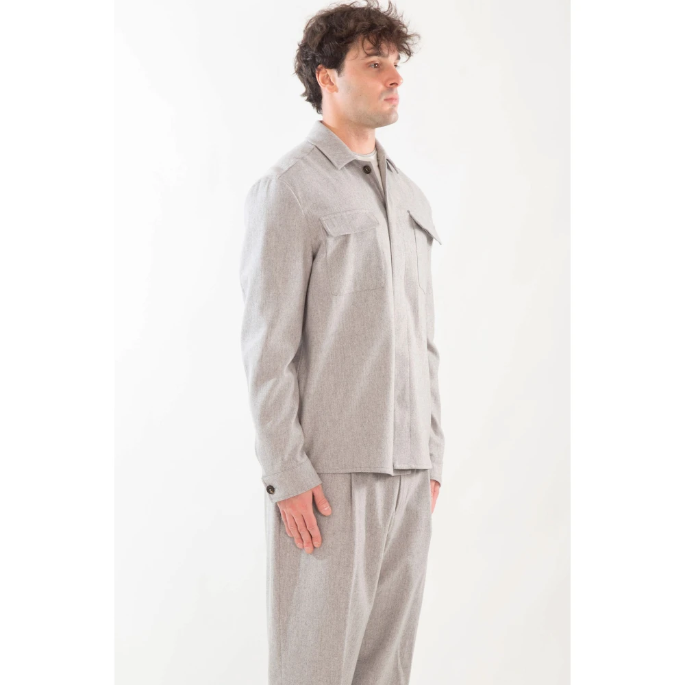 Eleventy Cashmere Flannel Overshirt Suit Gray Heren