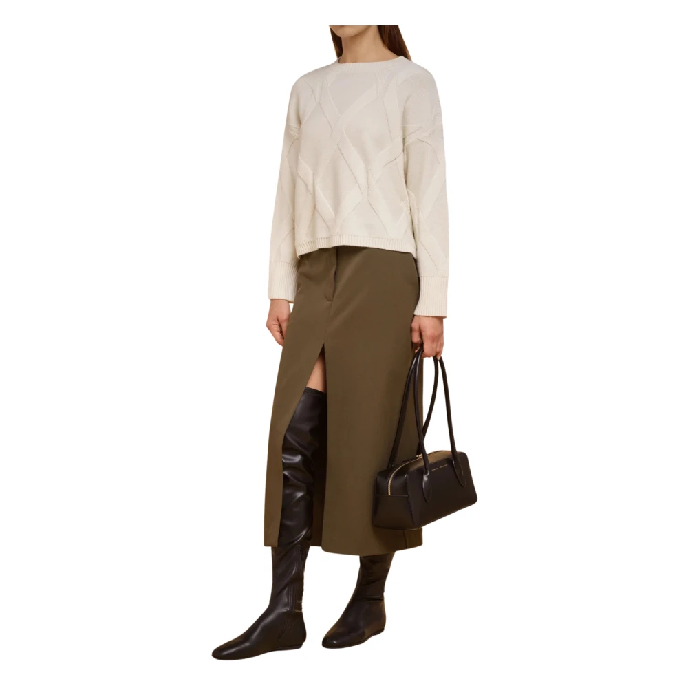 Liviana Conti Ivoor Wollen Trui Reliëf Crop Stijl Beige Dames
