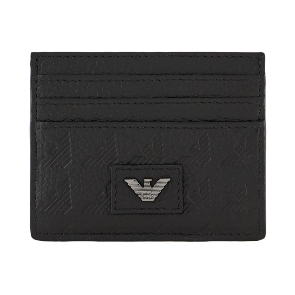 Emporio Armani Zwarte leren adelaar reliëf kaarthouder Black Heren