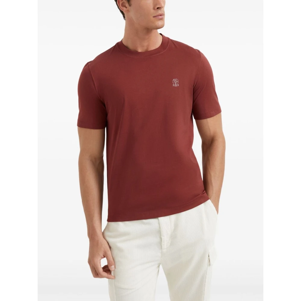BRUNELLO CUCINELLI Rood Katoenen Jersey Logo Print T-shirt Red Heren