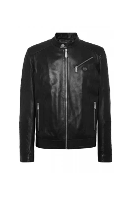 Padded Leather Moto Bomber