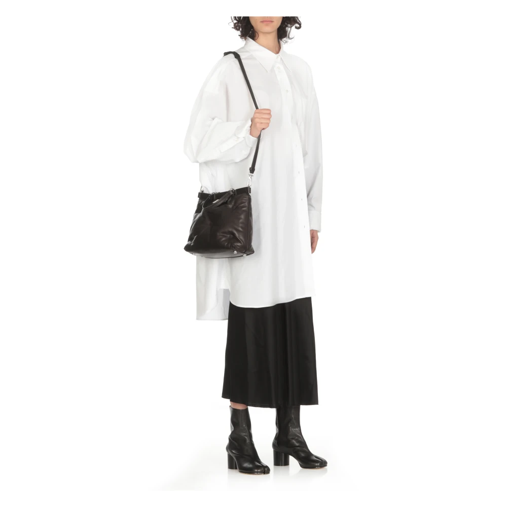 Maison Margiela Zwarte Leren Handtas Matelassè Effect Black Dames