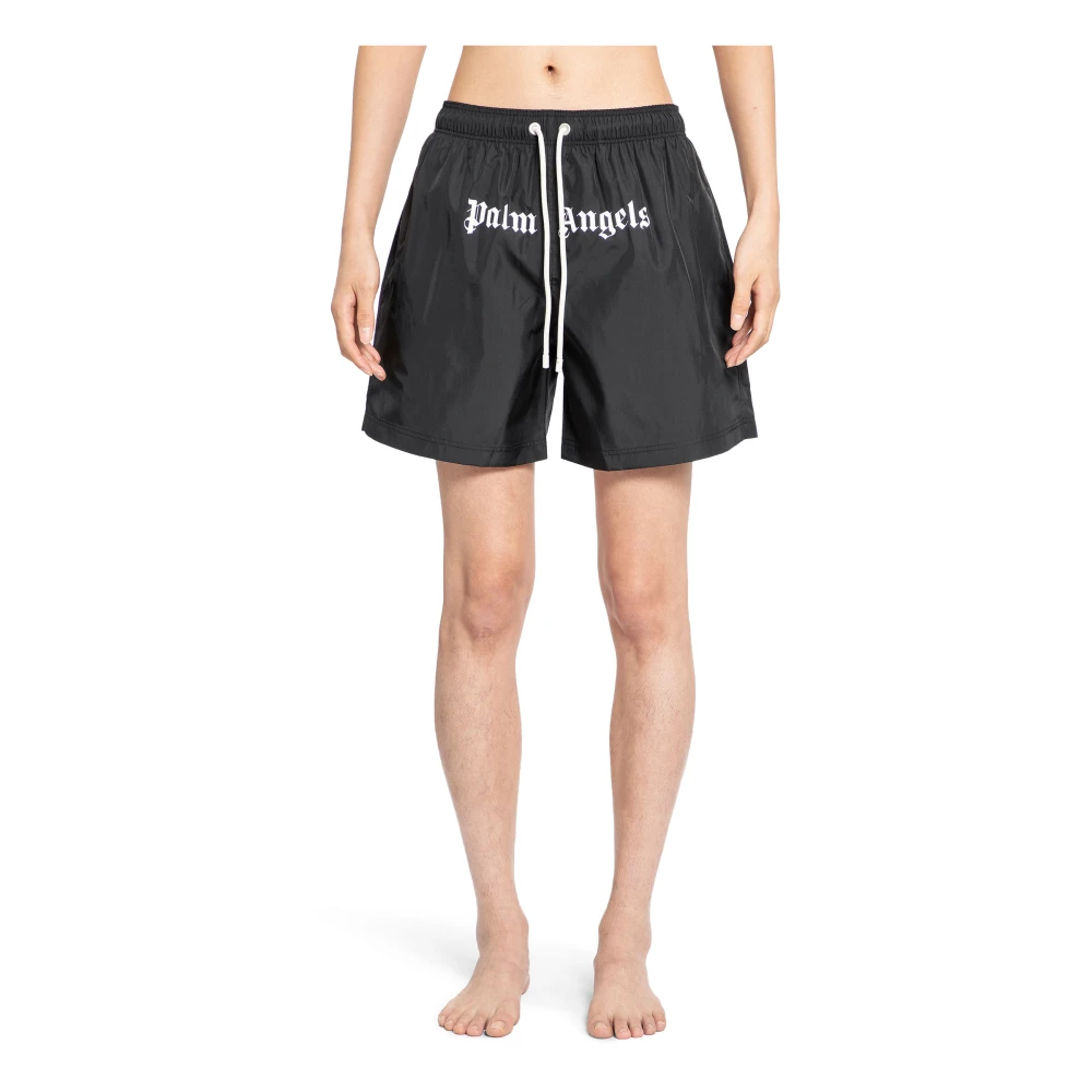 Palm Angels Logo Zwemshorts Zwart Elastische Taille Black Heren